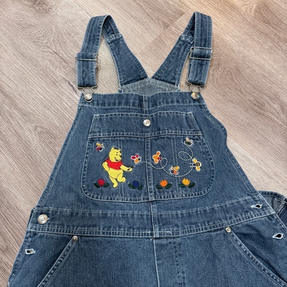 Disney Blue Jean Denim Overalls Pooh Bear Women’s Large Relaxed Fit Loose 90s - Picture 2 of 4